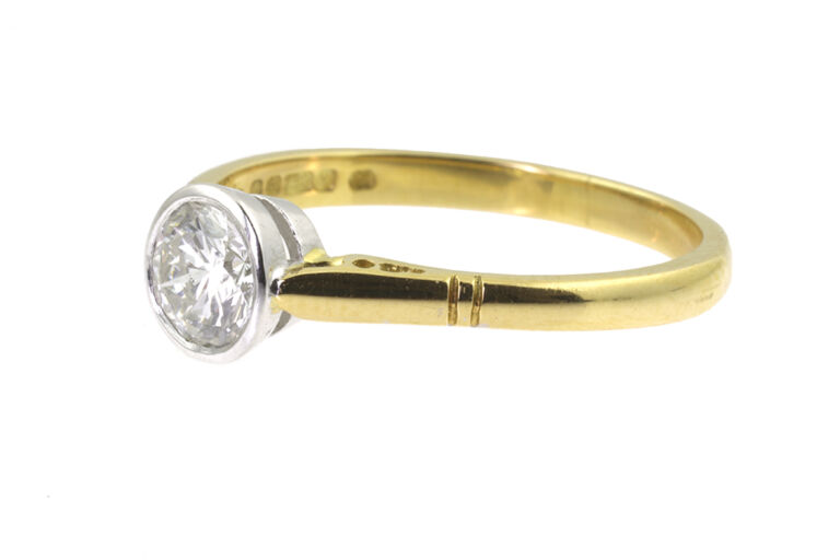 AnchorCert Diamond Solitaire Ring 18ct yellow & white gold Size M