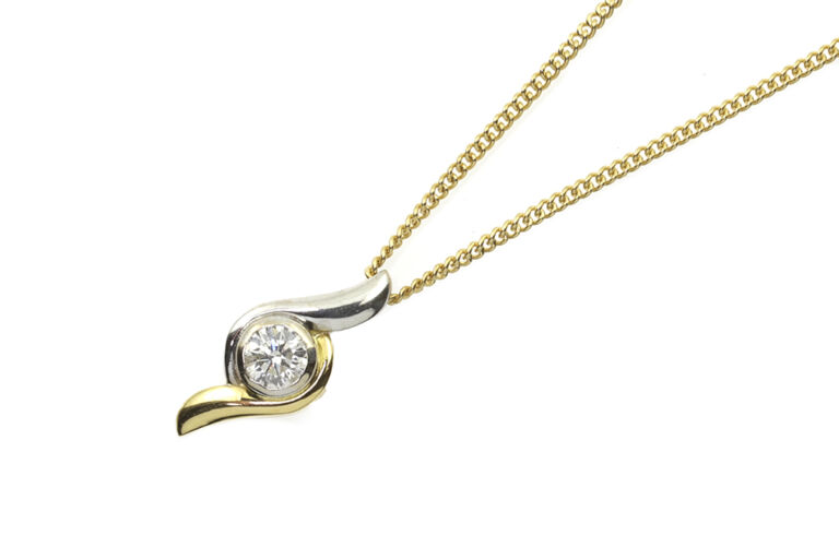 2 Colour Gold Diamond Solitaire Necklace 18ct gold