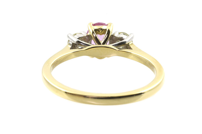 Pink Sapphire & Diamond 3 Stone Ring 18ct gold with platinum settings Size N