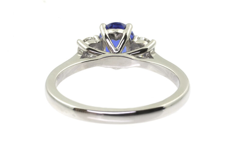 Blue Sapphire & Diamond 3 Stone Ring Platinum Size M