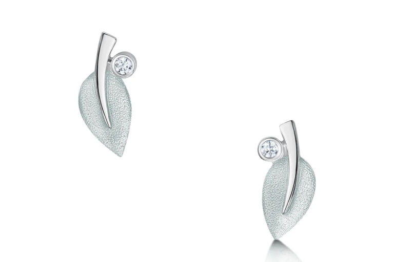 Sheila Fleet Rowan Stud Earrings in Frost Enamel with CZ