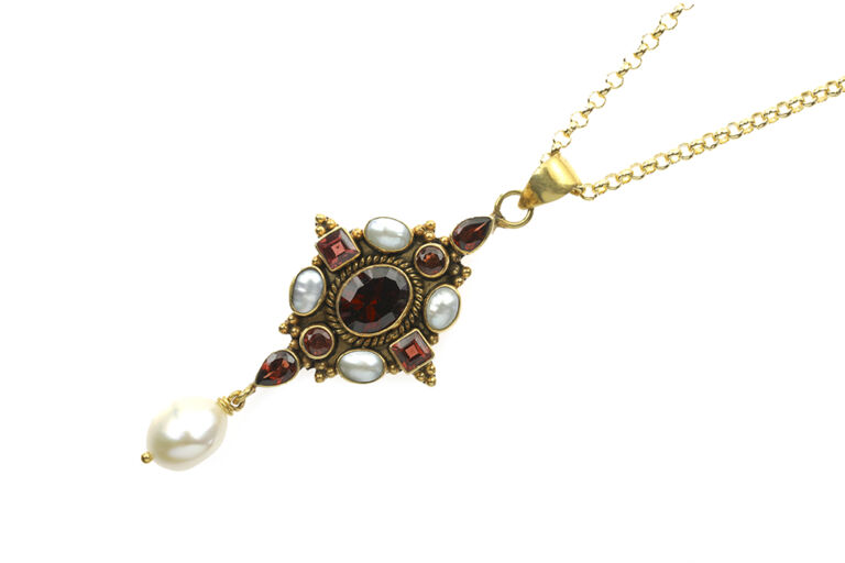 Garnet, Blister Pearl & Baroque Pearl Drop Necklace