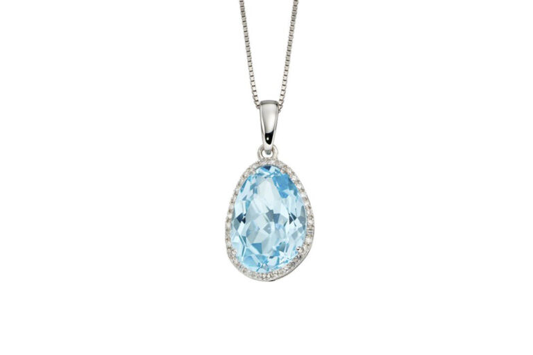 Blue Topaz & Diamond Cluster 9ct white gold Necklace