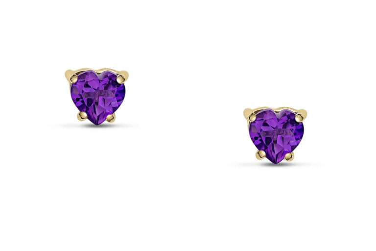 Amethyst Heart Earrings 9ct yellow gold