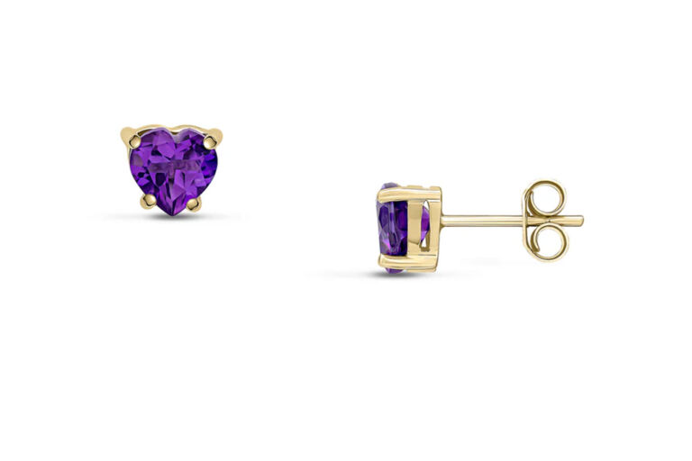 Amethyst Heart Earrings 9ct yellow gold