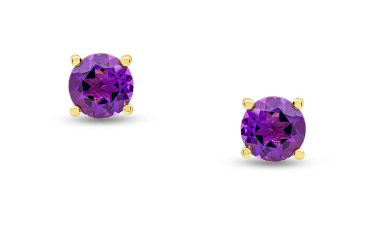 Round Amethyst Earrings 9ct yellow gold.