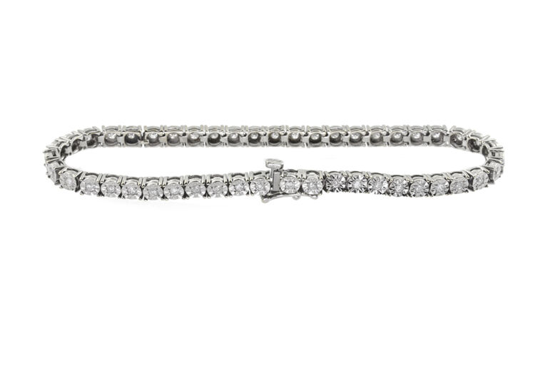 Diamond Set Line or Tennis Bracelet 9ct white gold.