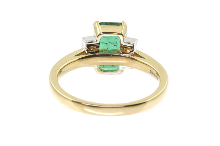 Emerald & Diamond 3 Stone Ring 18ct gold & platinum Size N