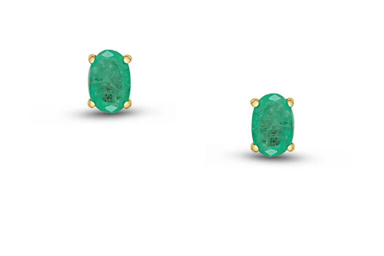 Oval Emerald Earrings 9ct yellow gold.