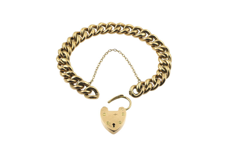 Antique Curb Link Padlock Bracelet 9ct yellow gold.