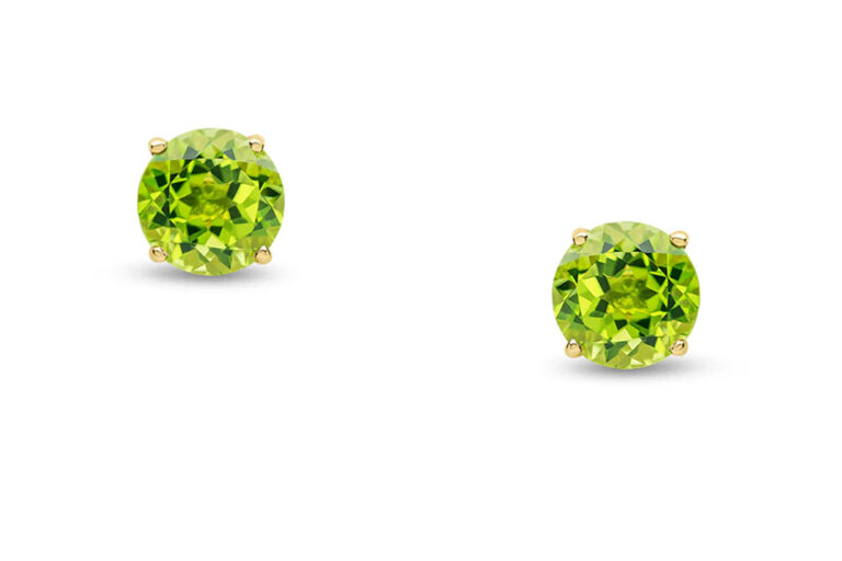 Peridot 4 claw Set Earrings 9ct yellow gold.