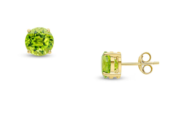 Peridot 4 claw Set Earrings 9ct yellow gold.