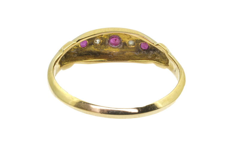 Ruby & Diamond 5 Stone Ring 18ct yellow gold Size P