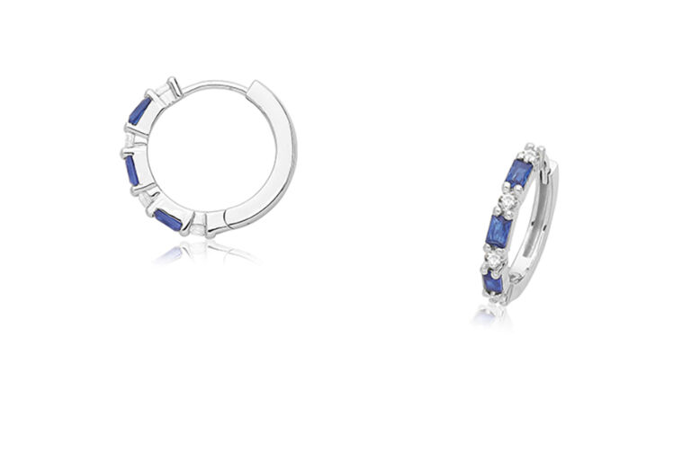 Blue & White CZ Hoop Silver Earrings