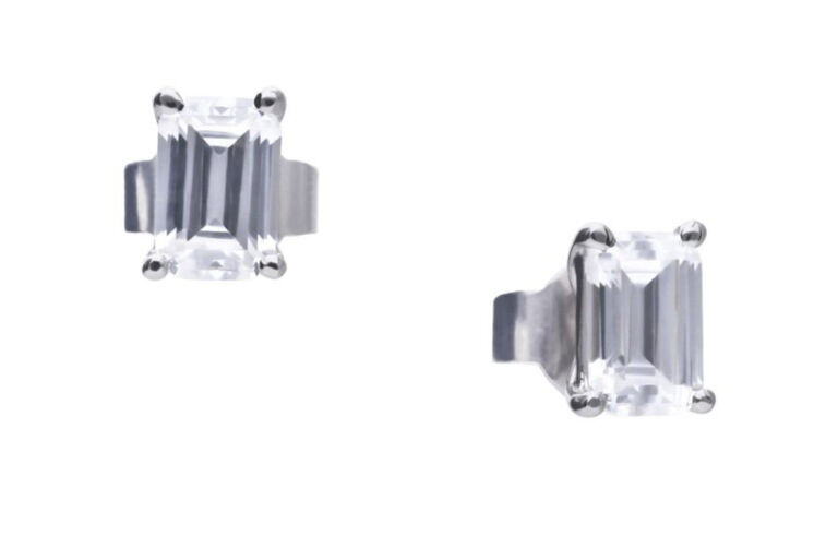 Diamonfire Emerald Cut CZ Silver Earrings