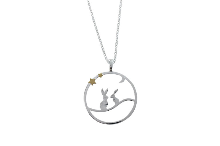 Moonlit Hares Silver Necklace