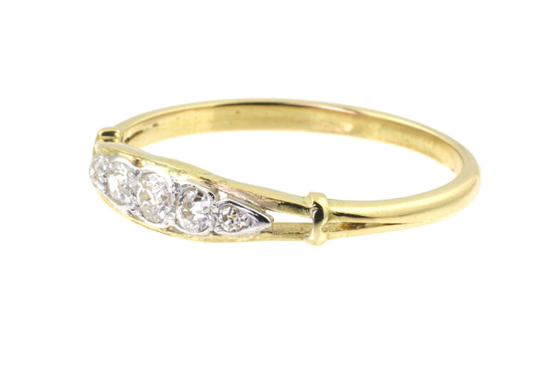 Art Deco Diamond 5 Stone Ring 18ct yellow gold Size O