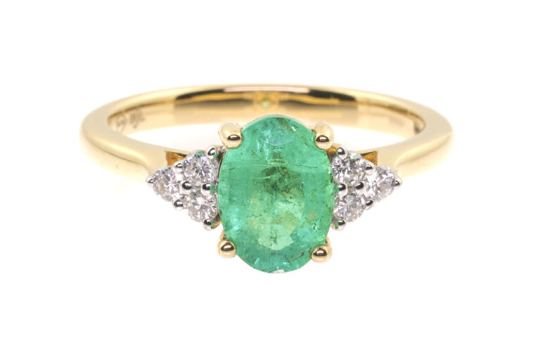 Colombian Emerald & Diamond 7 Stone Trefoil Ring 18ct gold Size N