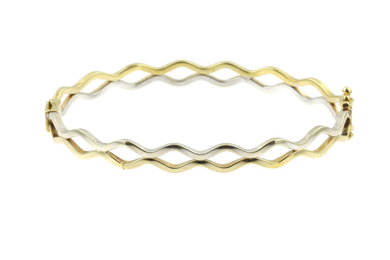 2 Colour Wave Bangle 9ct yellow & white gold