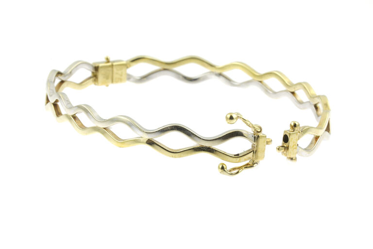 2 Colour Wave Bangle 9ct yellow & white gold