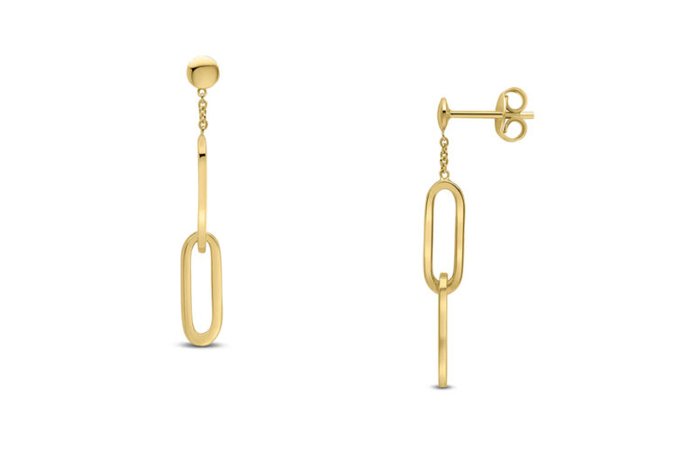 Polished Double Oval Link & Chain Drop 9ct gold Earrings