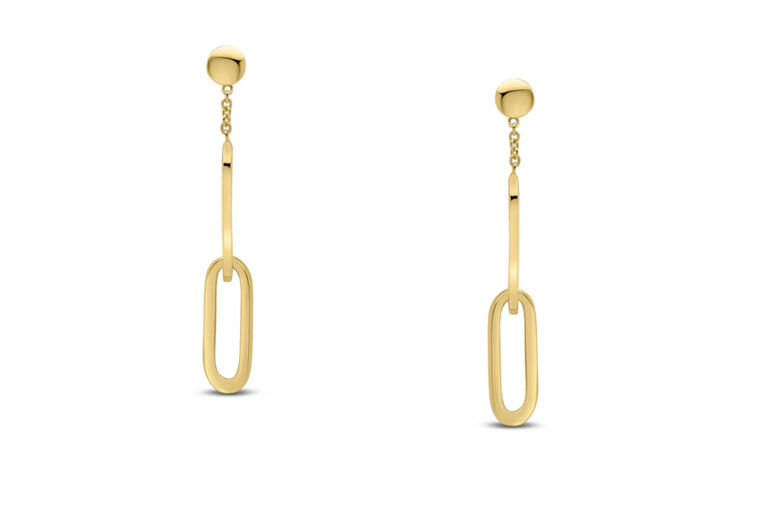 Polished Double Oval Link & Chain Drop 9ct gold Earrings