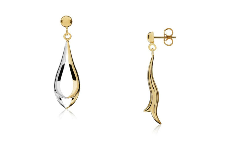 Fancy Tear Drop Earrings 9ct yellow & white gold