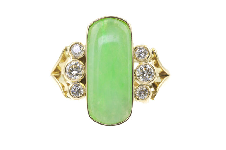 Jadeite & Diamond 7 Stone Ring 18ct yellow gold Size M