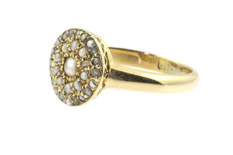 Natural Pearl Cluster Ring 18ct yellow gold Size K