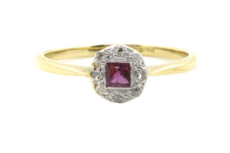 Ruby & Diamond Cluster Ring 18ct gold & platinum size O