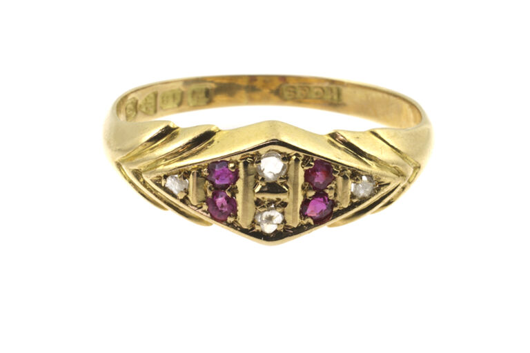 Ruby & Diamnd Band Ring 18ct yellow gold Size J