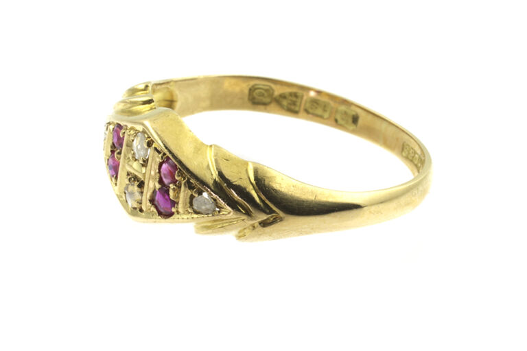 Ruby & Diamnd Band Ring 18ct yellow gold Size J