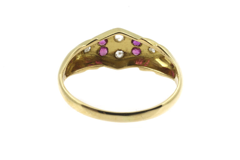 Ruby & Diamnd Band Ring 18ct yellow gold Size J