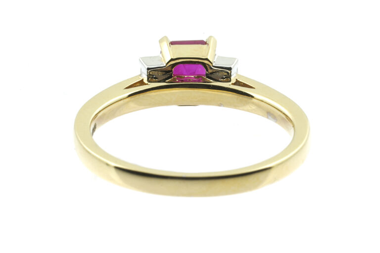 Art Deco Style Ruby & Diamond 3 Stone Ring 18ct gold Size N