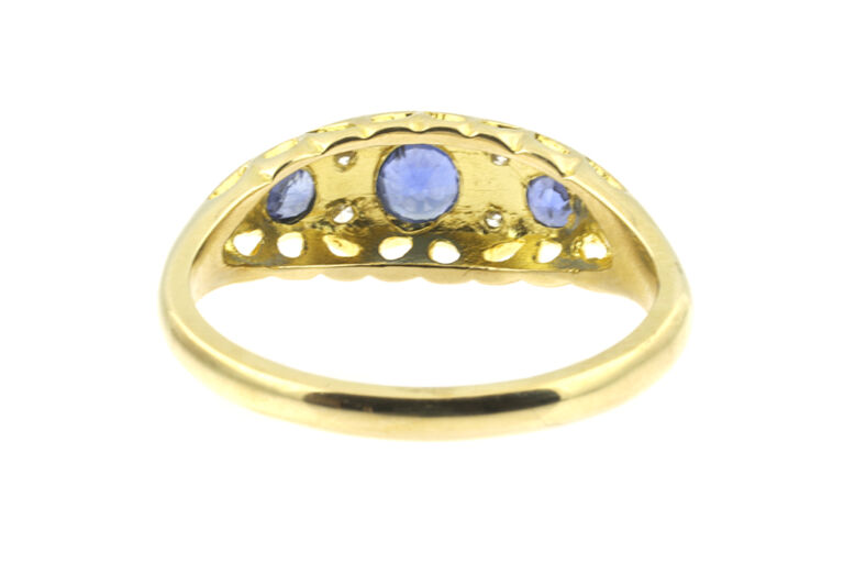 Blue Sapphire & Diamond 7 Stone Ring 9ct yellow gold Size O