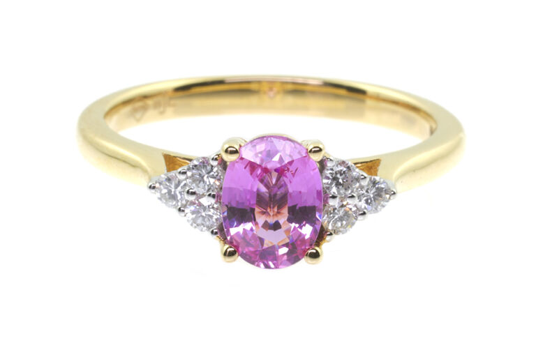 Pink Sapphire & Diamond 7 Stone Trefoil Ring 18ct gold Size N