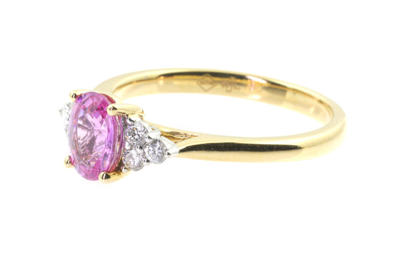 Pink Sapphire & Diamond 7 Stone Trefoil Ring 18ct gold Size N