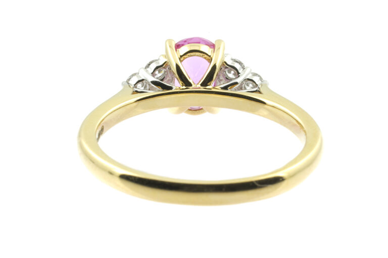 Pink Sapphire & Diamond 7 Stone Trefoil Ring 18ct gold Size N