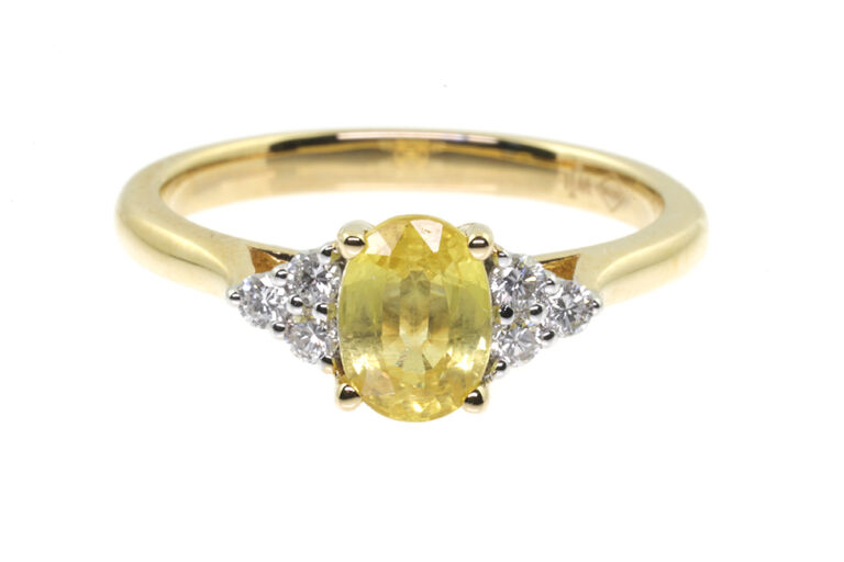 Yellow Sapphire & Diamond 7 Stone Trefoil Ring 18ct gold Size N