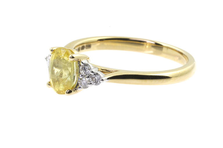 Yellow Sapphire & Diamond 7 Stone Trefoil Ring 18ct gold Size N