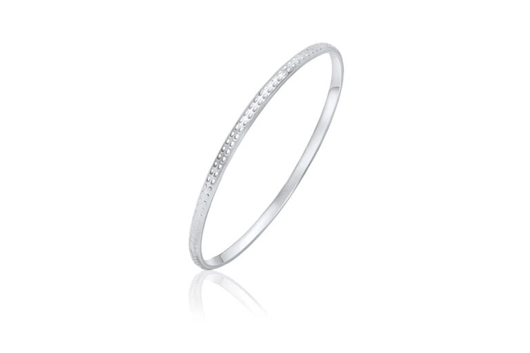 Oval Beaded Design Silver Bangle