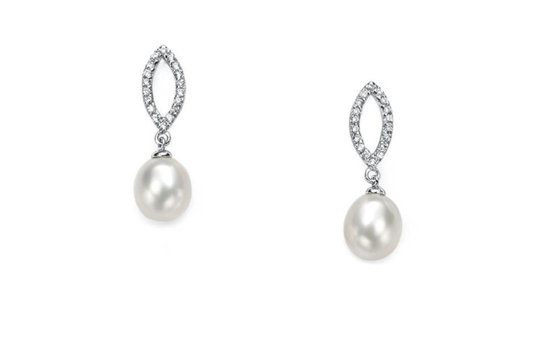 Freshwater Pearl & CZ Drop Silver Earrings