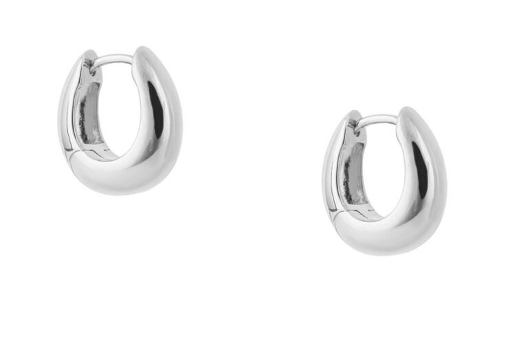 Rounded Huggie Hoop Silver Earrings