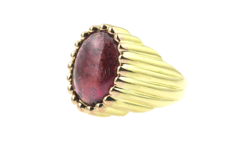 Rubelite Tourmaline Single Stone Ring 18ct yellow gold Size V