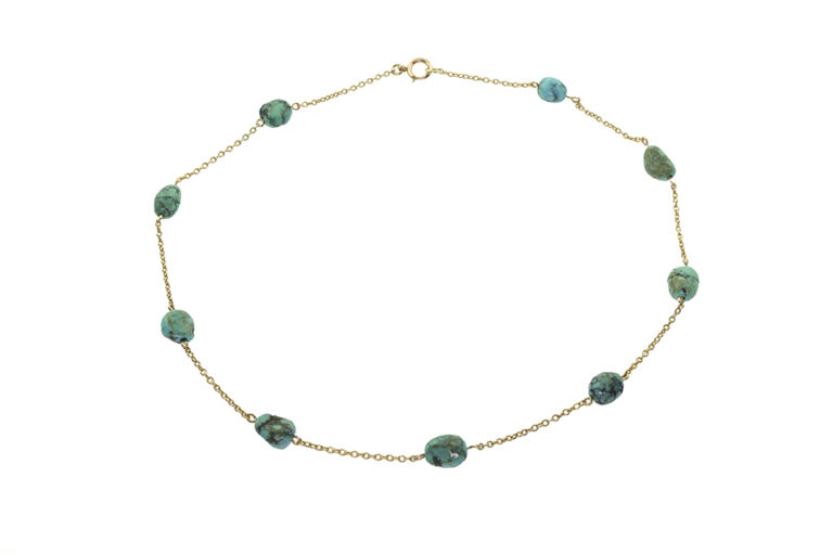 Turquoise Bead Necklace 9ct gold