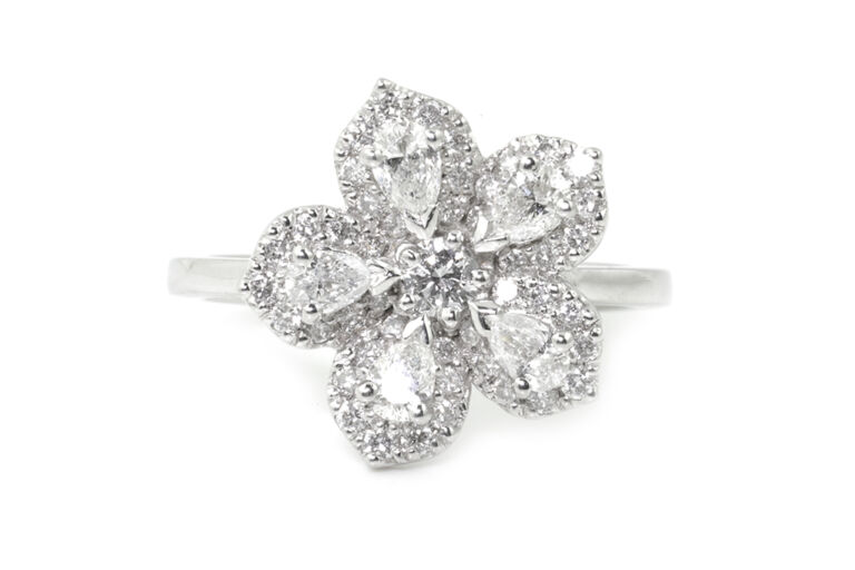 Diamond Floral Cluster Ring Platinum Size L