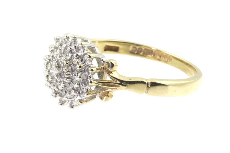 Diamond Cluster Ring 9ct gold Size N