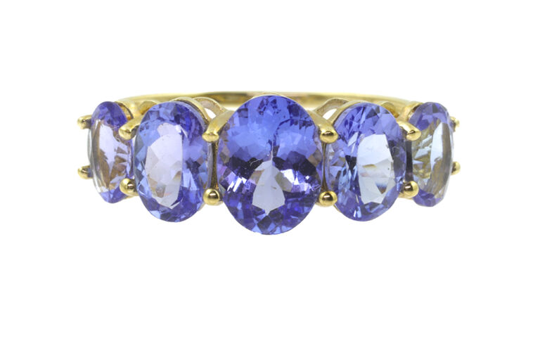 Tanzanite Five Stone Ring 9ct yellow gold Size P