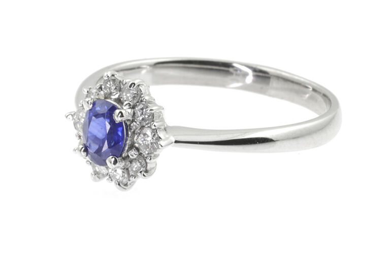 Blue Sapphire & Diamond Cluster Ring Platinum Size O