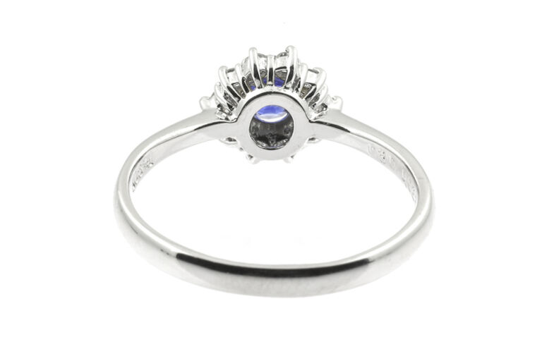 Blue Sapphire & Diamond Cluster Ring Platinum Size O